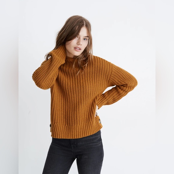 Madewell Sweaters - Madewell EUC Mockneck Knit Side-Button Pullover Sweater Size XS Wool Blend Brown